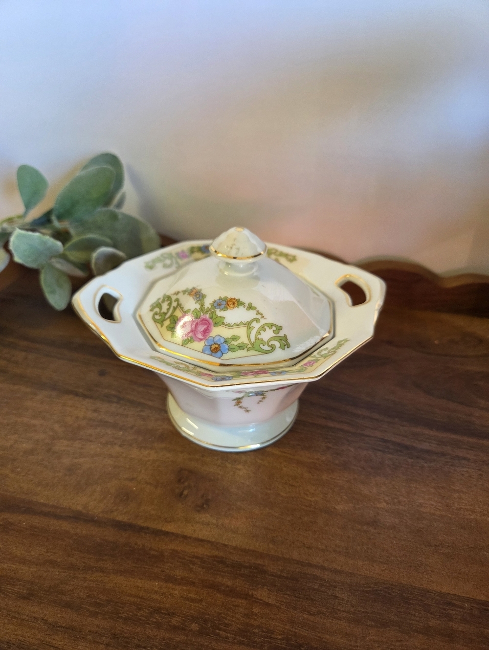 Vintage Covered Floral Sugar Bowl by P.T. Tirschenreuth "Fairmont"
